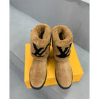 LV Snowdrop Flat Ankle Boot Brown Monogram Black Suede