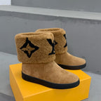 LV Snowdrop Flat Ankle Boot Brown Monogram Black Suede