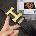 HM Belt 38mm Black Cowhide Leather Gold Diamond Buckle 619513