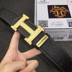 HM Belt 38mm Black Cowhide Leather Gold Diamond Buckle 619513