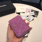 CC ZIPPED CAVIAR PURSE 11 PURPLE CALFSKIN GOLD ICON