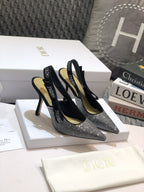 JAdior slingback pump 95 black full diamond crystal and seude