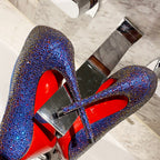 CL Kate Strass Degrade Pumps 100mm Suede Blue