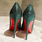 CL Kate Strass Degrade Pumps 100mm Suede Green