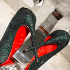 CL Kate Strass Degrade Pumps 100mm Suede Green