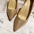 CL Kate Strass Degrade Pumps 100mm Suede Beige