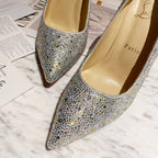 CL Kate Strass Degrade Pumps 100mm Suede Silver
