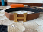 HM CONSTANCE BELT BUCKLE & REVERSIBLE BRONZE BROWN LEATHER STRAP 38MM GOLD HARDWARE