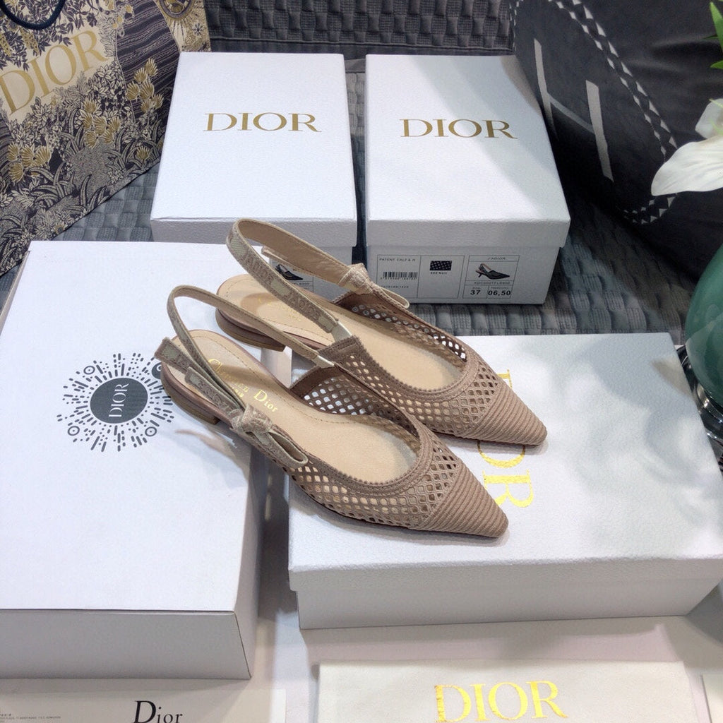 JAdior slingback flat transparent mesh rose canelle embroidered cotton
