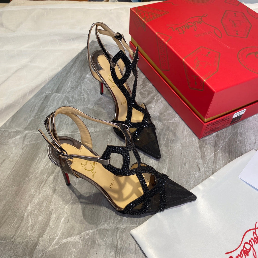 CL Diamond Sling Back Black Mesh 346070