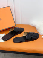 HM IZMIR SANDAL BLACK CROCODILE EMBOSSED CALFSKIN