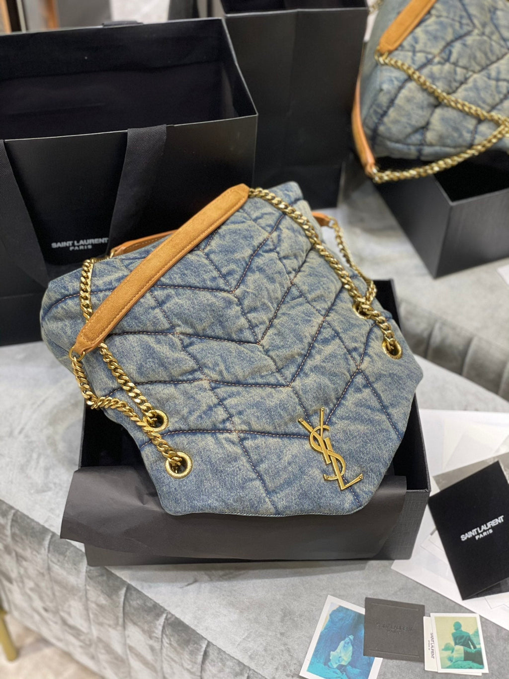 LOULOU PUFFER SMALL 29CM RODEO BLUE SUEDE DENIM
