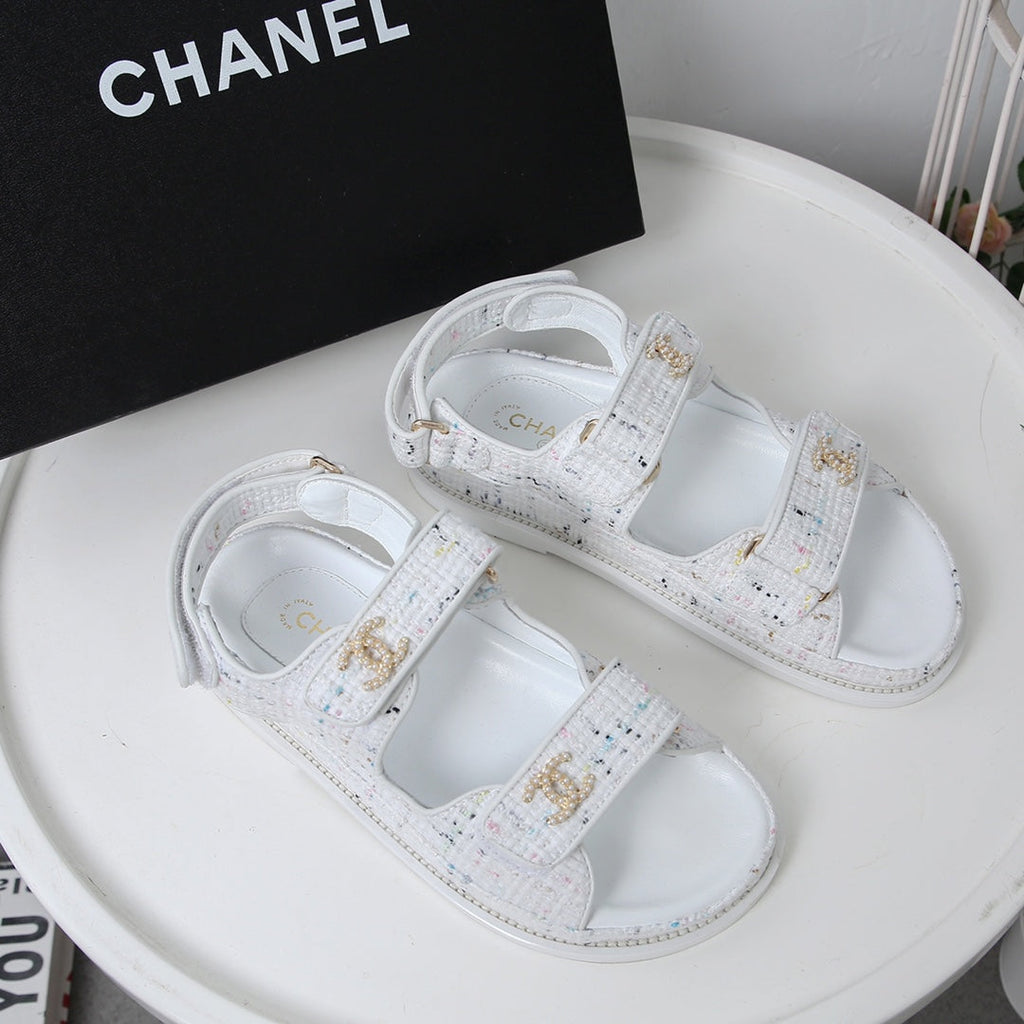 CC 25S Dad Sandal White  Tweed Calfskin