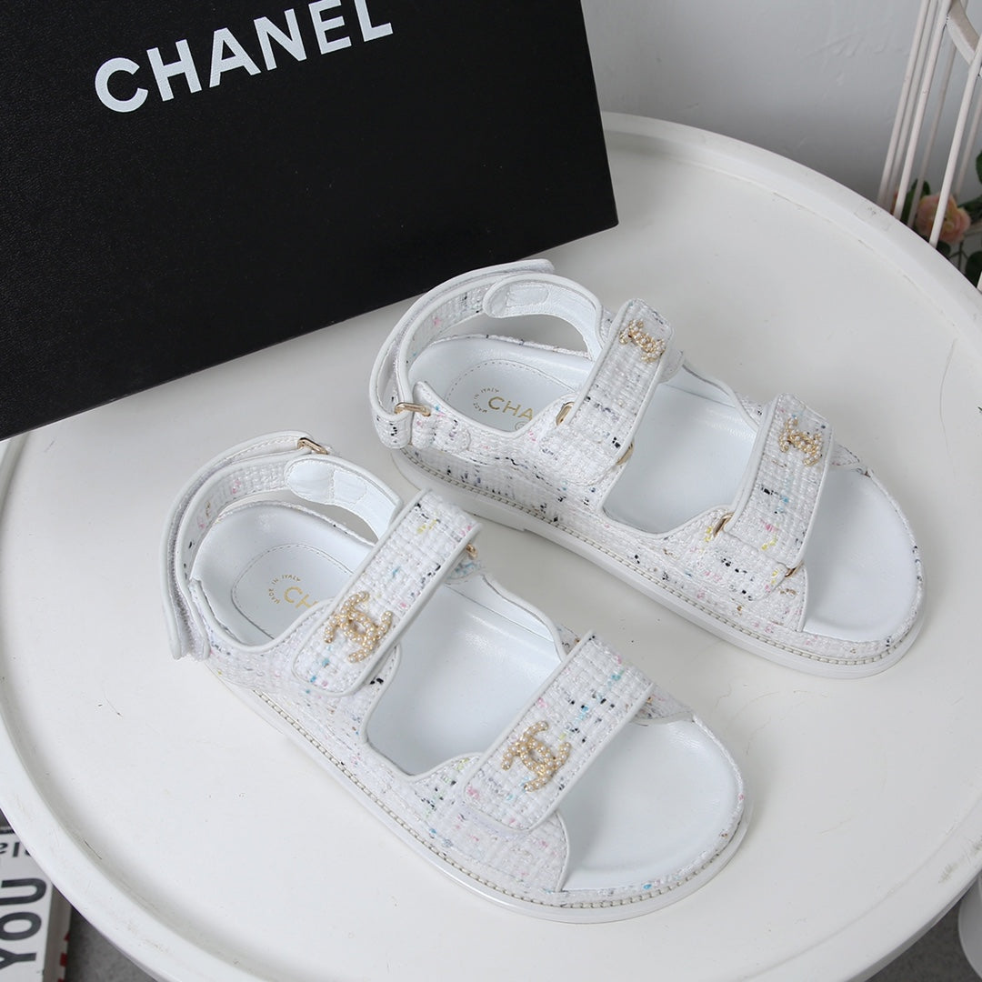 CC 25S Dad Sandal White  Tweed Calfskin
