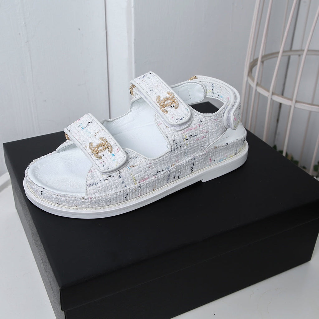 CC 25S Dad Sandal White  Tweed Calfskin