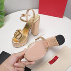 VT 25 Platform Sandals Gold Cowhide Espadrilles