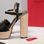 VT 25 Platform Sandals Black Cowhide Espadrilles 363020