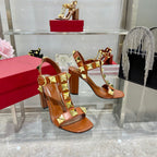 VT Rockstud Sandals Brown Gold Cowhide 369450