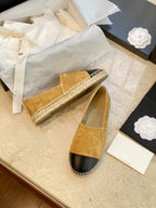 espadrilles dark beige suede black lambskin