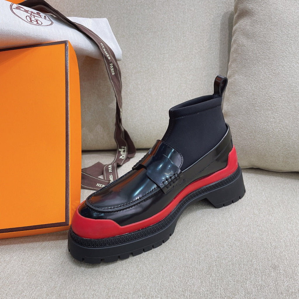 HM Short Boot Black Red Cowhide 348003