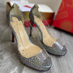 CL Very Strass Peep Toe Pumps 120mm PVC and Glitter Silver
