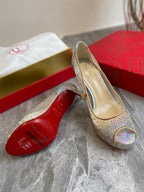CL Very Strass Peep Toe Pumps 120mm Mesh and Leather Silver
