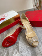 CL Very Strass Peep Toe Pumps 120mm Mesh and Leather Gold