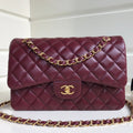 flap bag jumbo 30 burgundy lambskin gold hardware