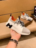 HM Men's Depart Slip-on Sneaker White Grey Knit Cowhide 263685