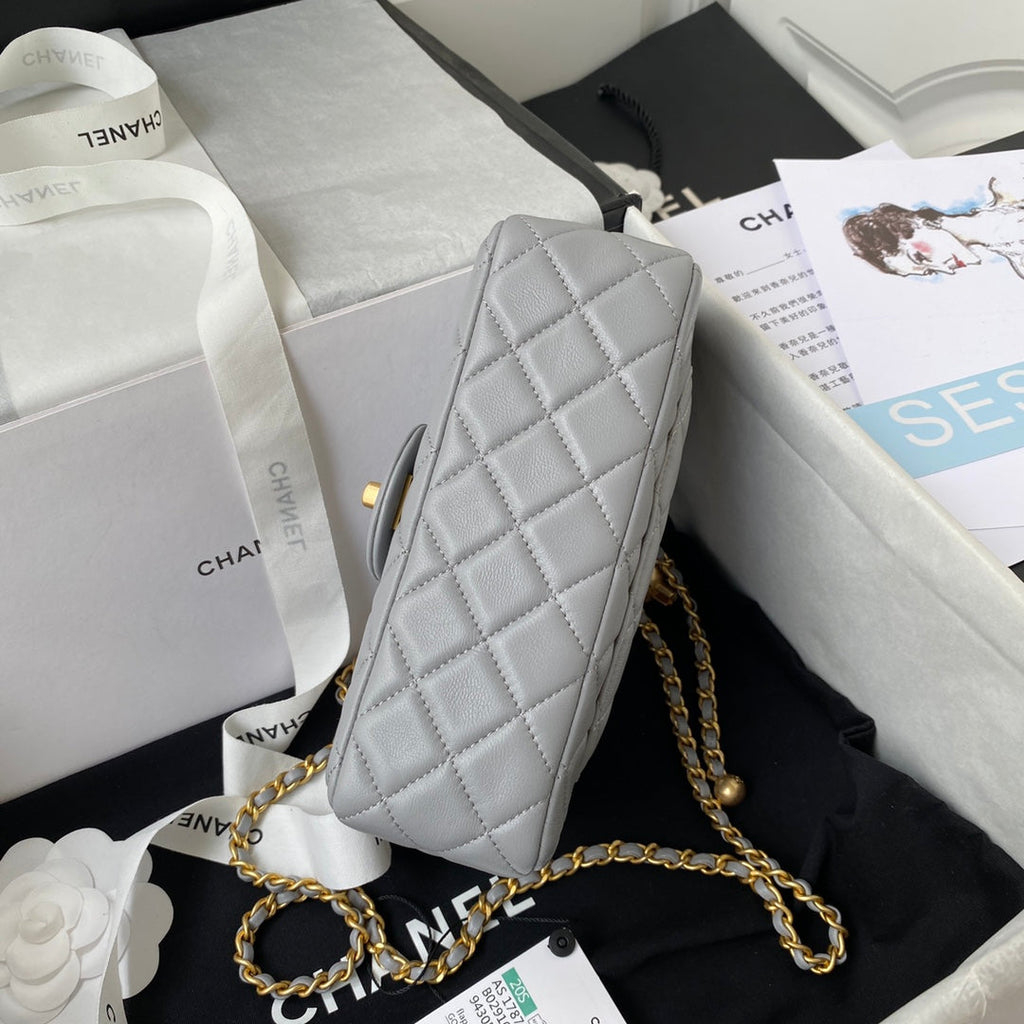 Classic Mini Flap Bag 20cm Grey Lambskin Gold Hardware