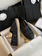 espadriles black white tweed black lambskin