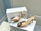 Manolo Buckle Slingback 7cm Light Pink Silk 208031