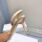 Manolo Buckle Slingback 7cm Light Pink Silk 208031