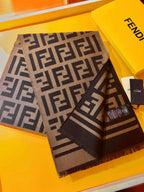 FF Jacquard 180CM Scarf Brown Wool 103256