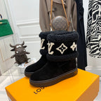 LV Snowdrop Flat Ankle Boot Black Monogram White Suede