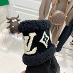 LV Snowdrop Flat Ankle Boot Black Monogram White Suede