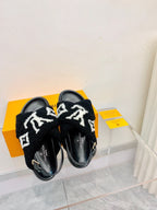 LV Paseo Flat Comfort Sandal Black White Fleece