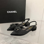 CC 25C 2CM Slingback Flats Black Fabric 213238