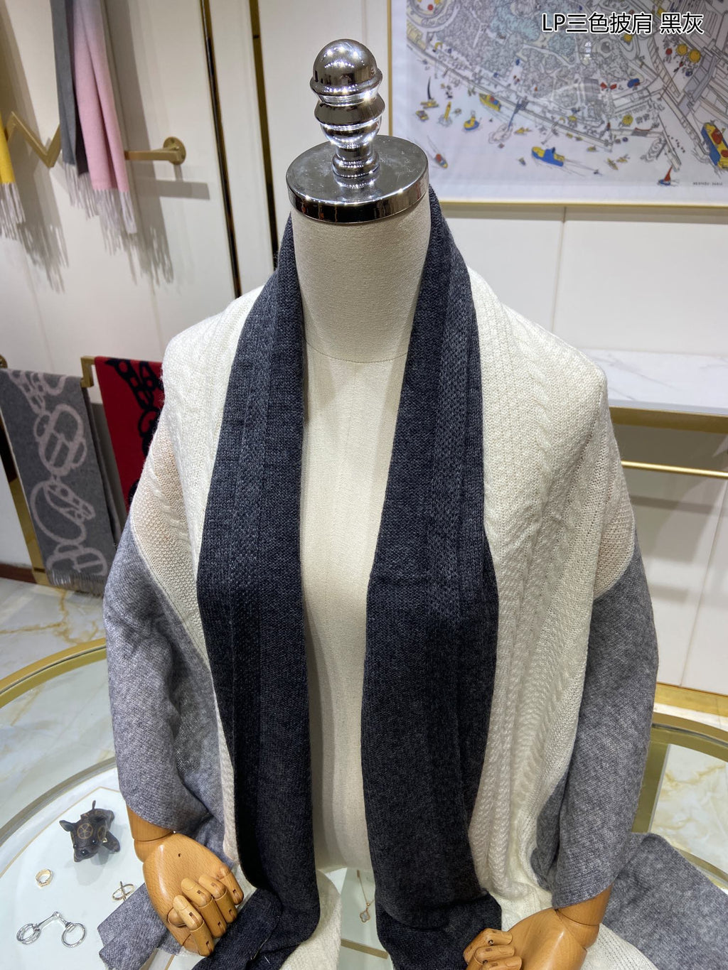 LP Scarf 190 CM In Grey White Mix Black Cashmere  649676