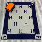HM Avalon Throw Blanket Marine White Wool Cashmere