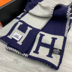 HM Avalon Throw Blanket Marine White Wool Cashmere