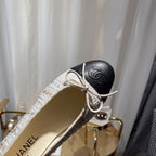 ballet flat gold white tweed black calfskin
