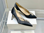 Manolo Wheat Ear Rhinestone High Heels Pumps Black Silk Fabric 327446