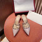 Rockstud Slingback Ballerina Flats Rose Cannelle Leather Cross Straps