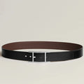 HM Silver Quentin Reversible 32mm Belt Black Chocolate Leather 187794