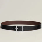 HM Silver Quentin Reversible 32mm Belt Black Chocolate Leather 187794