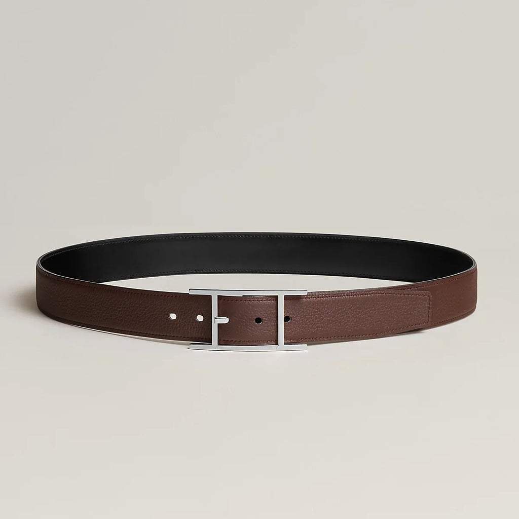 HM Silver Quentin Reversible 32mm Belt Black Chocolate Leather 187794
