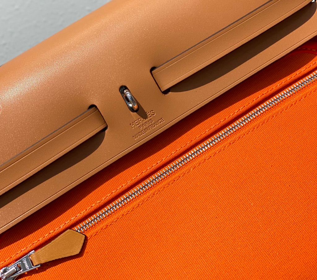 Herbag 31 Toile Orange Canvas Gold Cowhide Leather