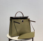 Herbag 31 Toile Olive Canvas Black Cowhide Leather