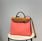 Herbag 31 Toile Pink Canvas Gold Cowhide Leather